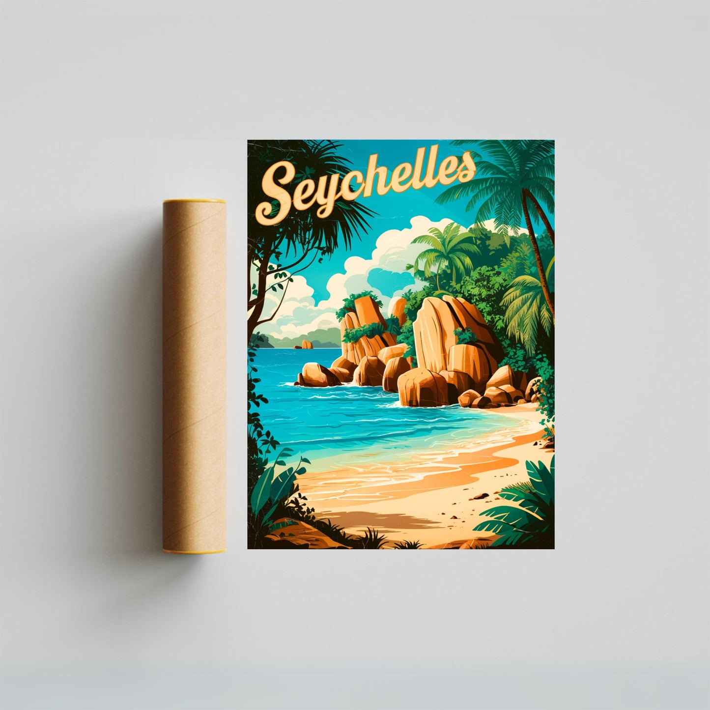 Seychelles Vintage Travel Poster - Tropical Paradise