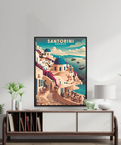 Santorini Vintage Travel Poster