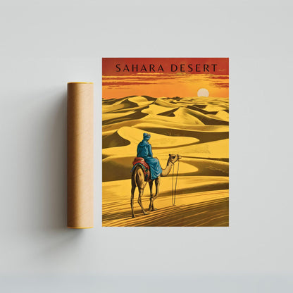 Sahara Desert Vintage Travel Poster - Endless Dunes and Desert Splendor