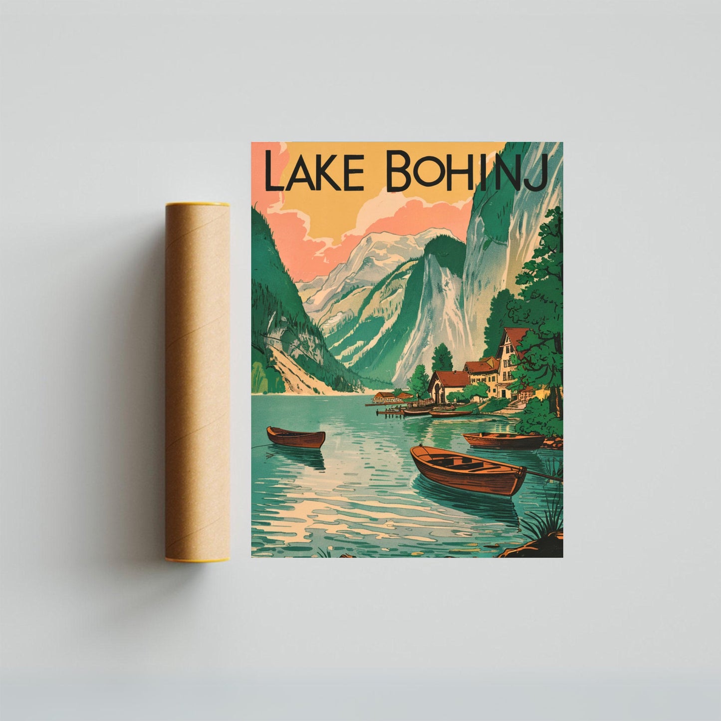 Lake Bohinj Vintage Travel Poster - Timeless Alpine Tranquility