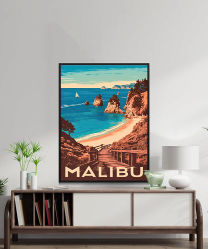 Malibu Vintage Travel Poster - Nostalgic Malibu Coastline