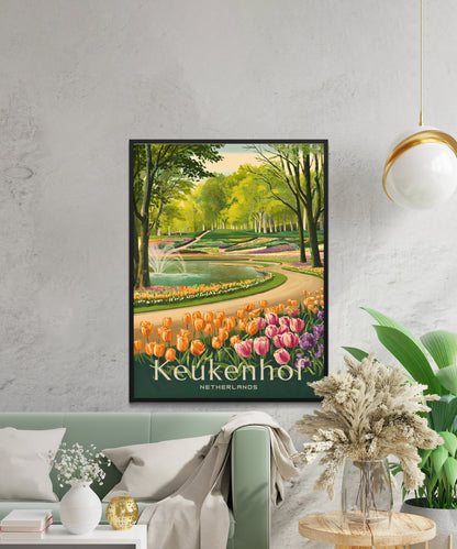 Keukenhof Lake Vintage Travel Poster