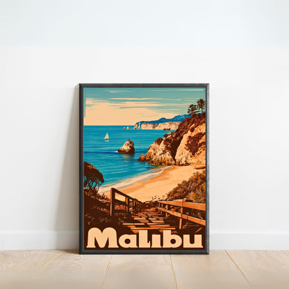 Malibu Vintage Travel Poster - Surf and Sunshine