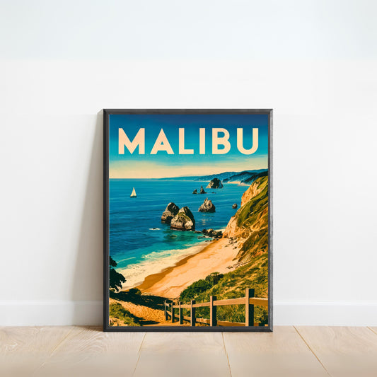 Malibu Vintage Travel Poster - Pacific Bliss