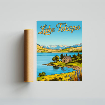 Lake Tekapo Vintage Travel Poster - Peaceful Haven