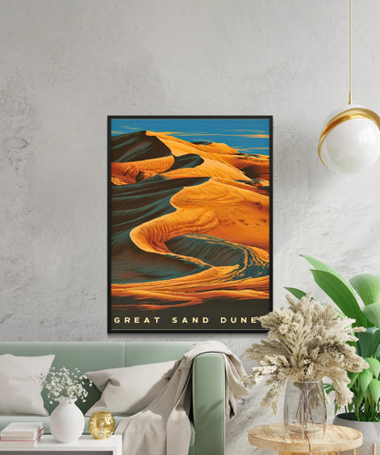 Great Sand Dunes Vintage Travel Poster - Nature's High Desert Landscape