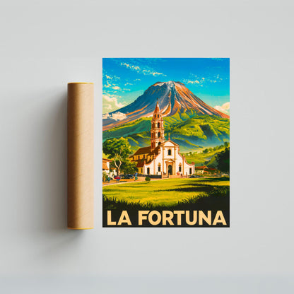 La Fortuna Vintage Travel Poster - Majestic Peak