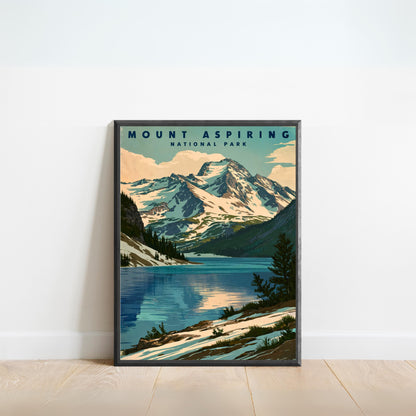 Mount Aspiring Vintage Travel Poster - Majestic Alpine Views