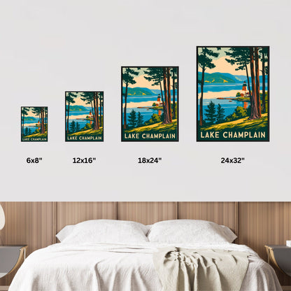 Lake Champlain  Vintage Travel Poster - Mountains and Shores