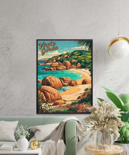 Virgin Gorda Vintage Travel Poster - Crystal Waters and Hidden Coves