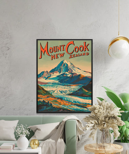 Mount Cook Vintage Travel Poster - New Zealand Majesty