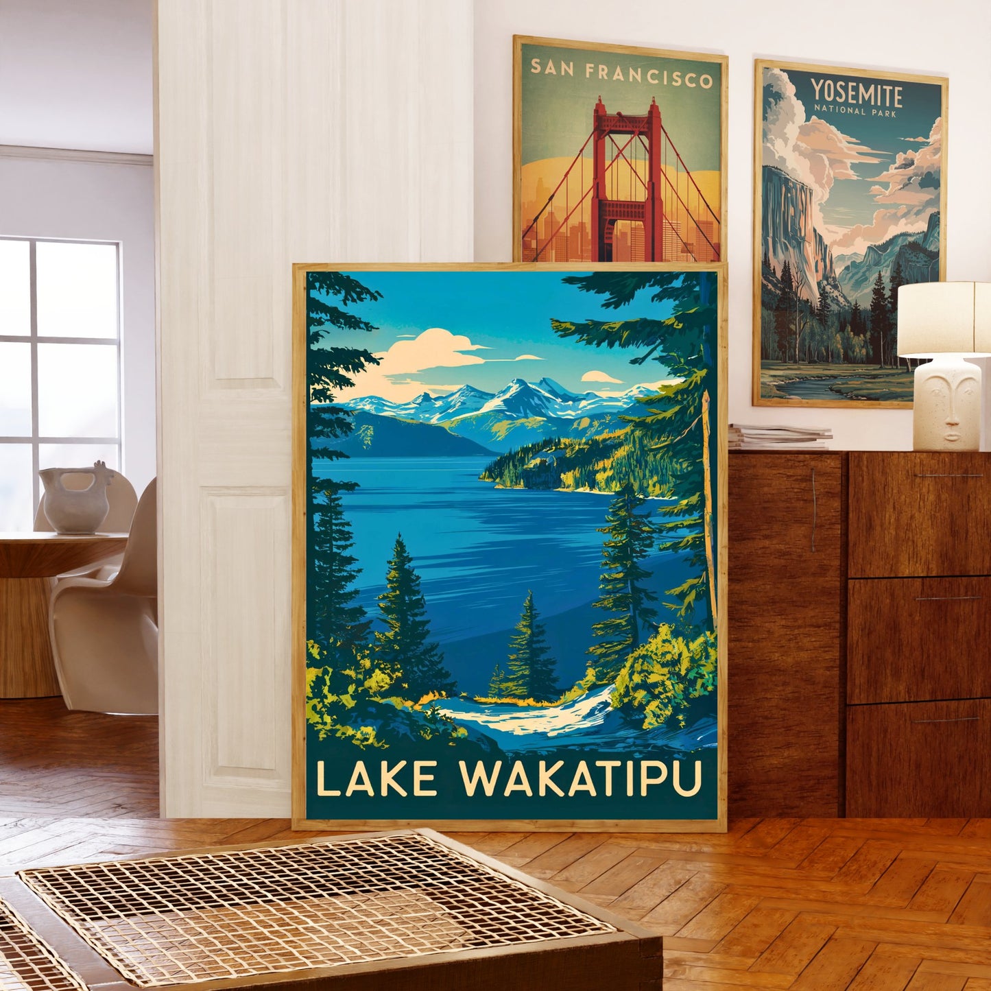 Lake Wakatipu Vintage Travel Poster