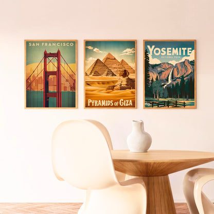 Pyramids of Giza Vintage Travel Poster - Timeless Egyptian Wonders