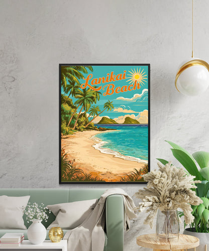 Lanikai Beach Vintage Travel Poster