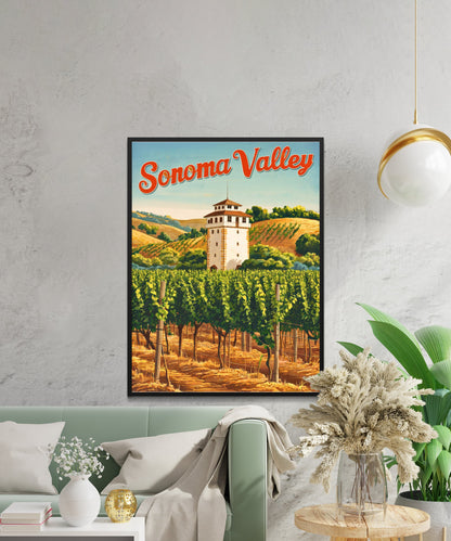 Sonoma Valley Vintage Travel Poster - The Heart of California’s Wine Country