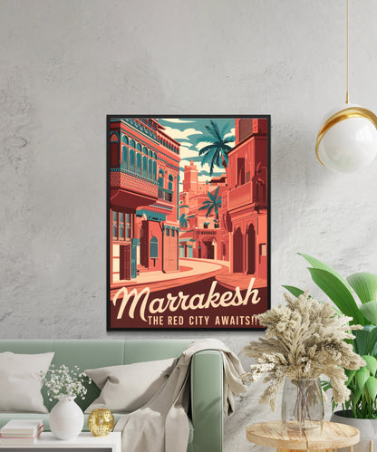 Marrakesh Vintage Travel Poster - Majestic Palaces