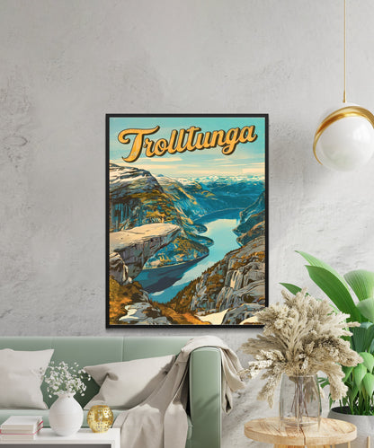 Trolltunga Vintage Travel Poster - The Troll's Tongue