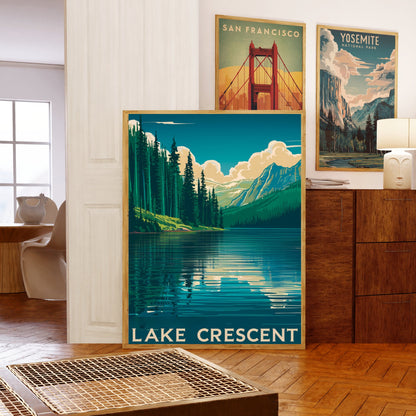 Lake Crescent Vintage Travel Poster - Serene Escape