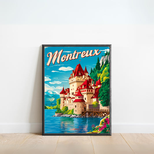 Montreux Vintage Travel Poster - Historic Châteaux