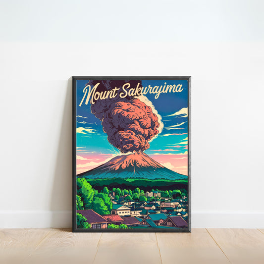 Mount Sakurajima Vintage Travel Poster - Volcanic Ash