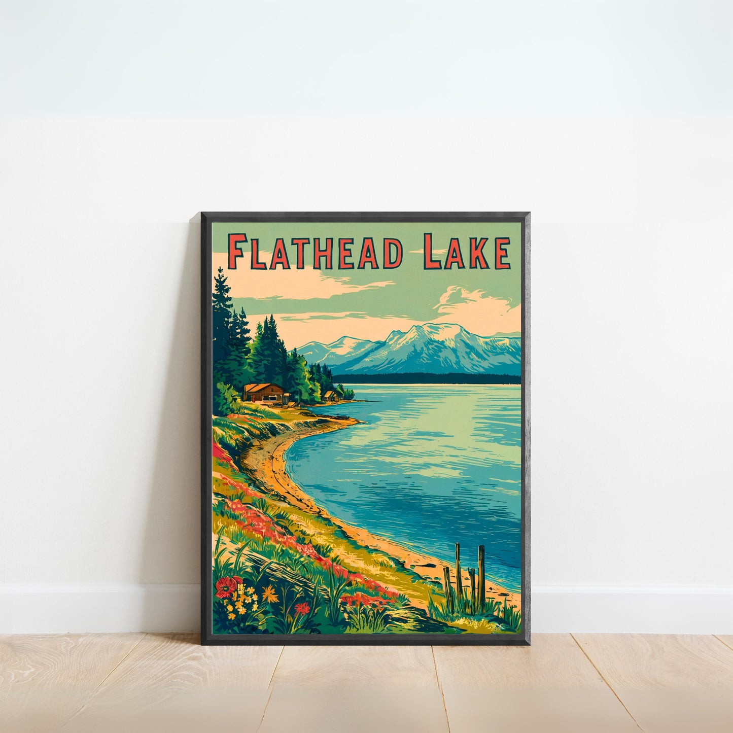 Flathead Lake Vintage Travel Poster - Clear Waters and Big Skies