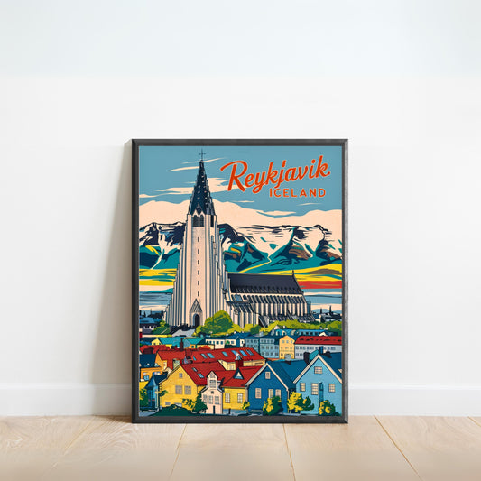 Reykjavik Vintage Travel Poster - Timeless Nordic Beauty