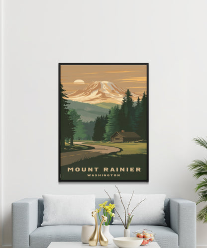 Mount Rainer Vintage Travel Poster -Iconic Northwest Beauty