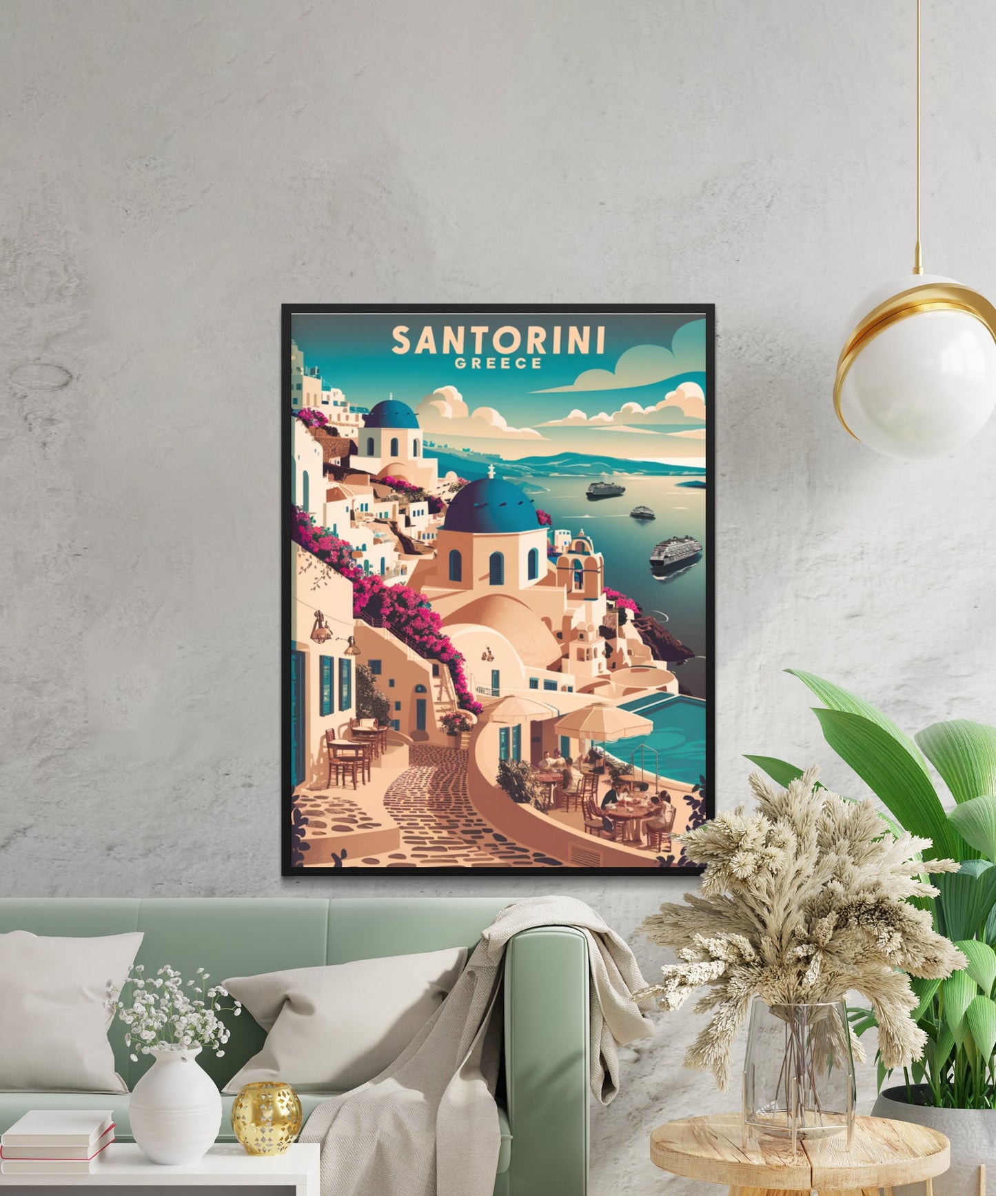 Santorini Vintage Travel Poster