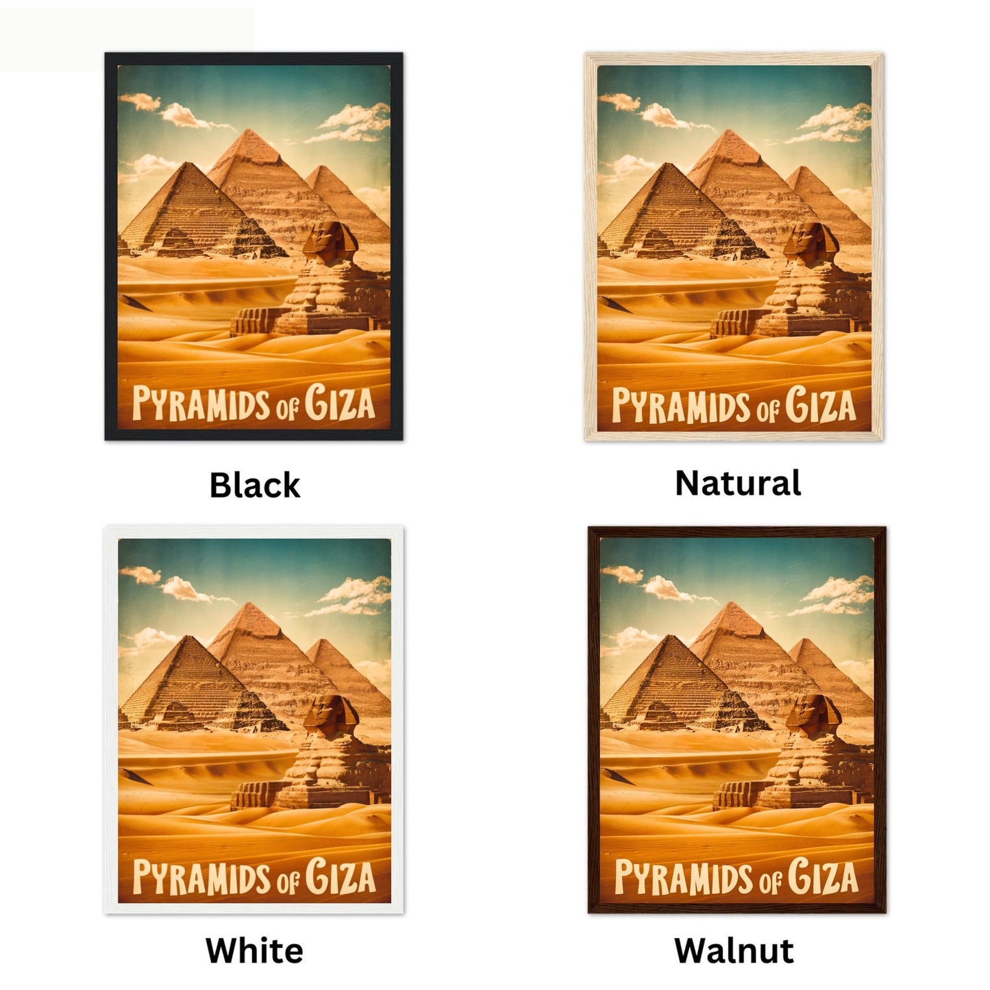 Pyramids of Giza Vintage Travel Poster - Timeless Egyptian Wonders