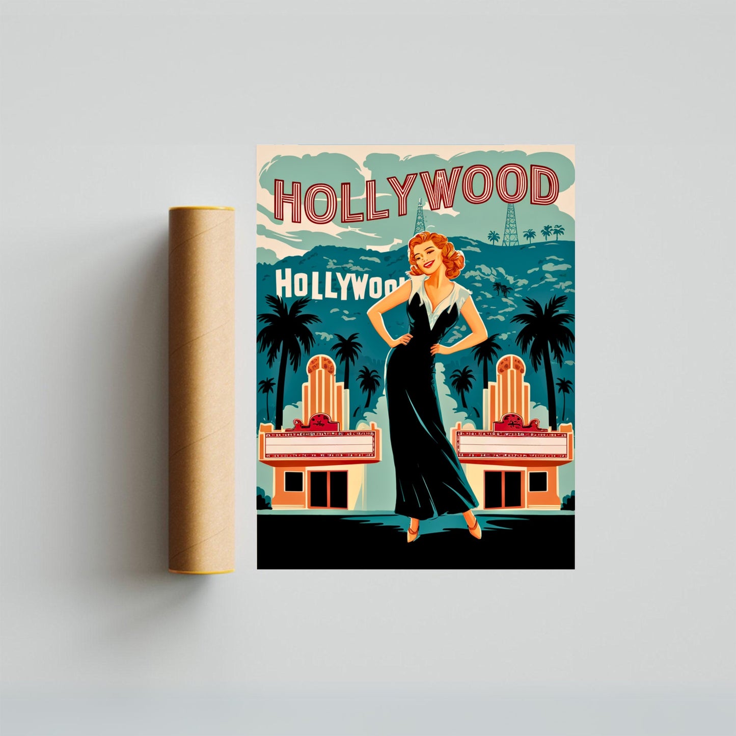 Hollywood Vintage Travel Poster  - City of Entertainment