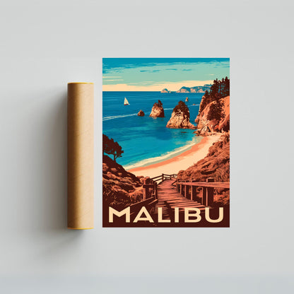 Malibu Vintage Travel Poster - Nostalgic Malibu Coastline