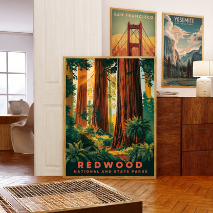 Redwood National and State Parks  Vintage Travel Poster - Giants of the Forest