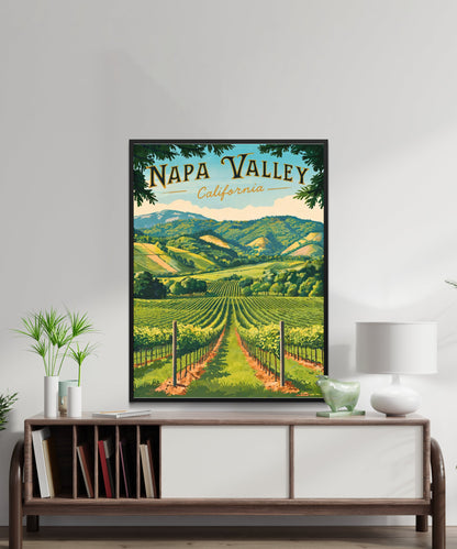 Napa Valley Vintage Travel Poster - Vineyards and Scenic Hills