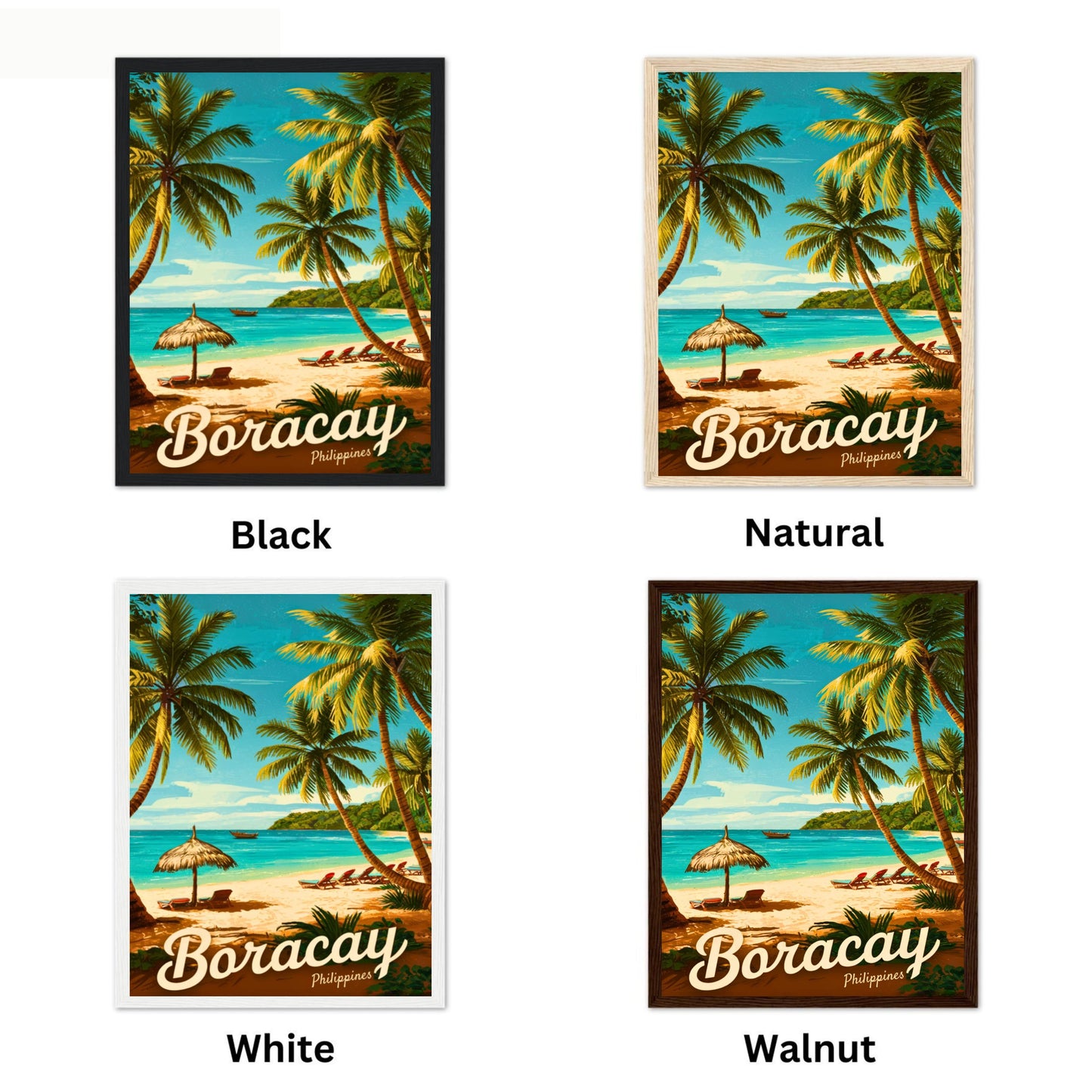 Boracay Vintage Travel Poster - White Sands and Crystal Blue Waters