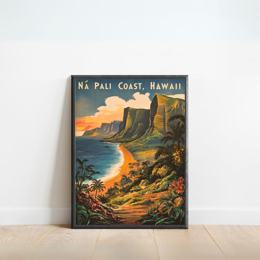 Nā Pali Coast Vintage Travel Poster - Timeless Hawaiian Majesty