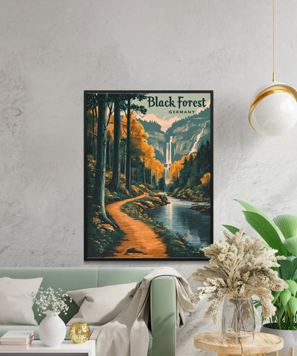 Black Forest Vintage Travel Poster  - Triberg Waterfalls