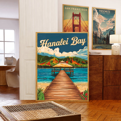 Hanalei Bay Vintage Travel Poster - Lush Valley