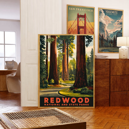 Redwood National and State Parks  Vintage Travel Poster - Majestic Trees and Scenic Trails