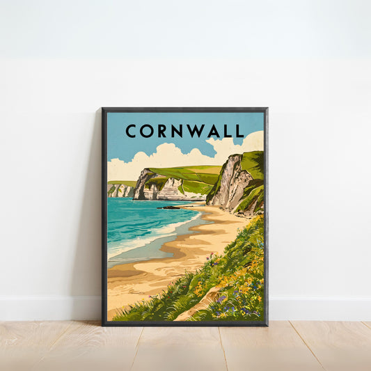 Cornwall Vintage Travel Poster - Cliffs and Coves