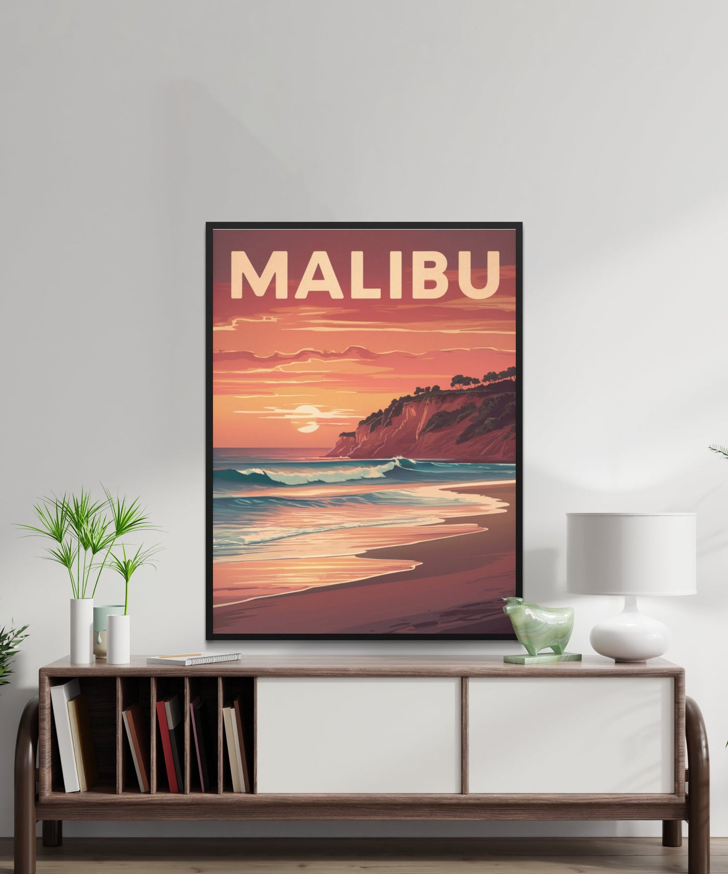 Malibu Vintage Travel Poster - Coastal Beauty