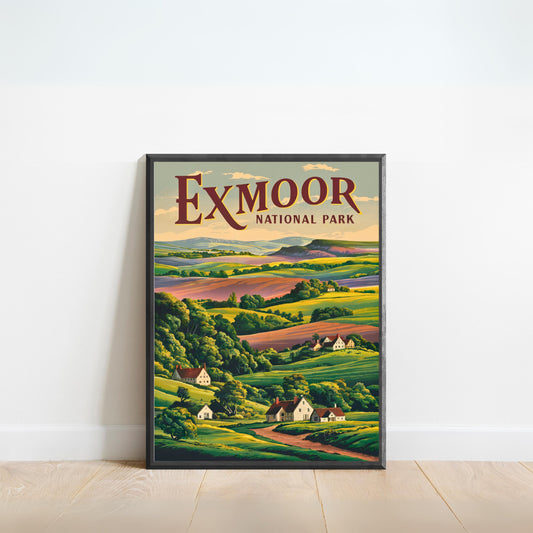 Exmoor Vintage Travel Poster - Rolling Hills and Heather