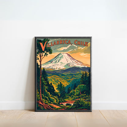 Villarrica Mountain Vintage Travel Poster - Timeless Chilean Volcano