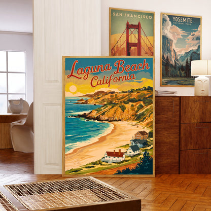 Laguna Beach Vintage Travel Poster - Timeless Coastal Elegance