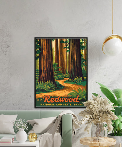 Redwood National and State Parks  Vintage Travel Poster