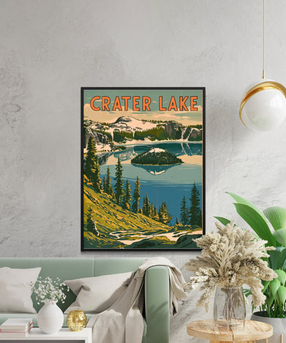 Crater Lake  Vintage Travel Poster - Deep and Pristine