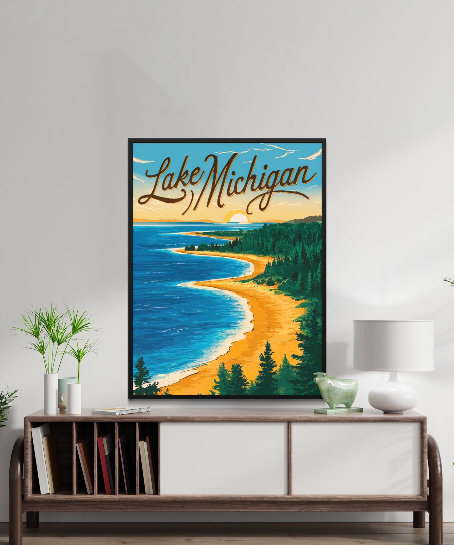 Lake Michigan Vintage Travel Poster -Rugged Landscape