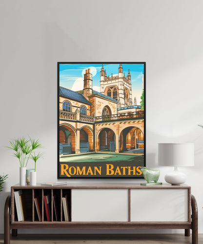 Roman Baths Vintage Travel Poster - Sacred Waters