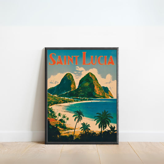 Saint Lucia Vintage Travel Poster - Lush Landscapes and Pristine Beaches