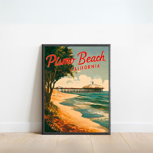 Pismo Beach Vintage Travel Poster - Classic Surf Town Escape