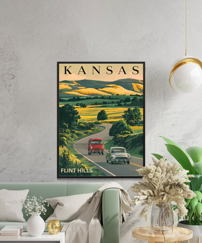 Kansas Vintage Travel Poster - Sunflower State's Scenic Charm